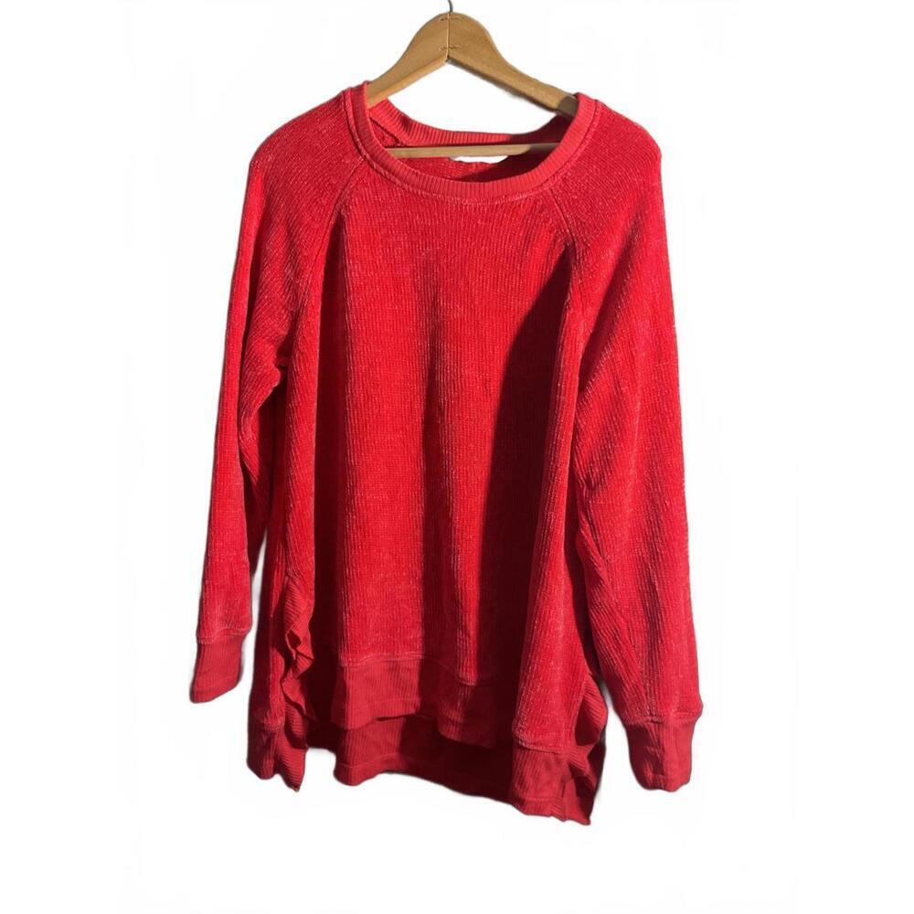 Soft Surroundings Red Women's Chenille Tunic/ Side Ruffles - XL